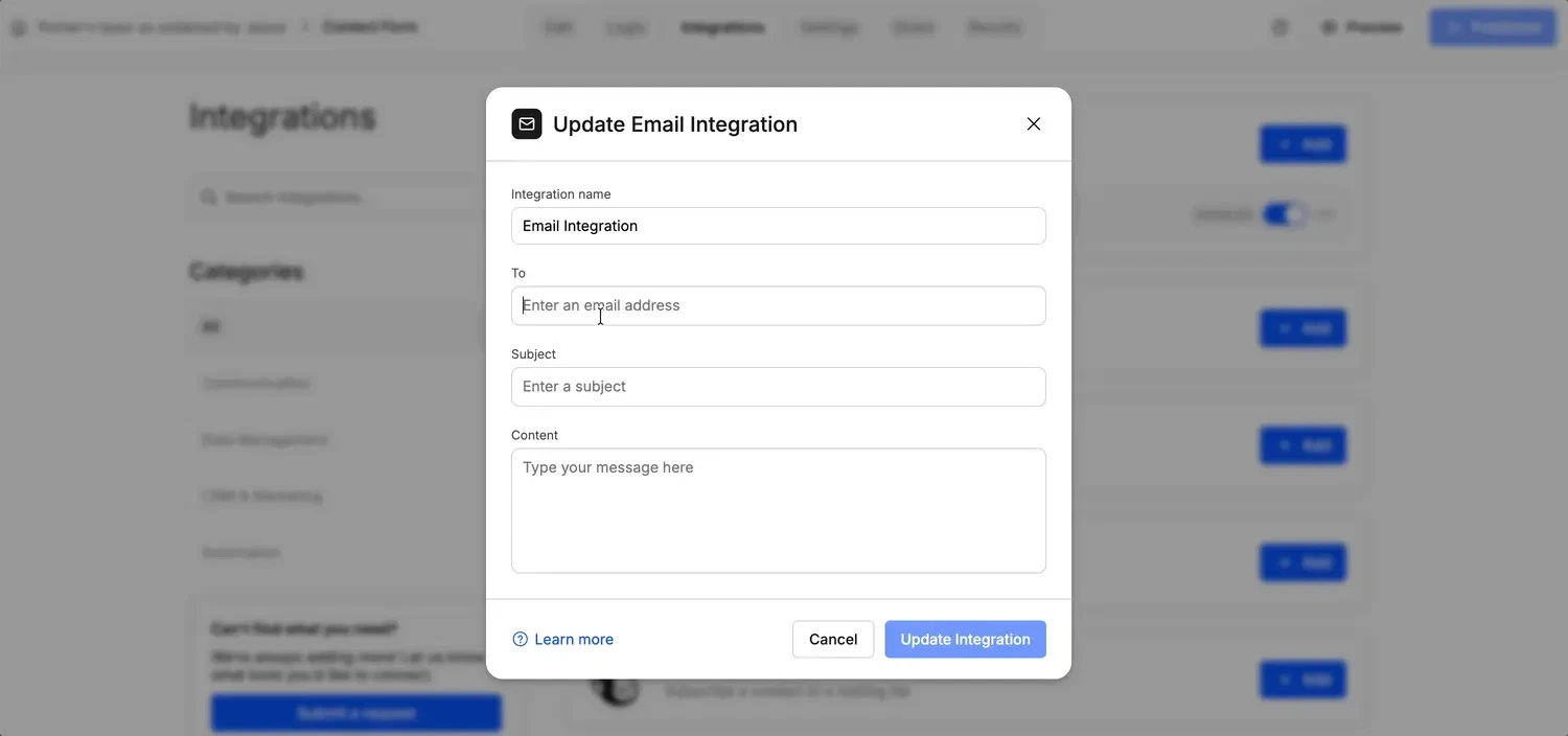Animated screenshot showing how to configure email notifcations in Weavely AI