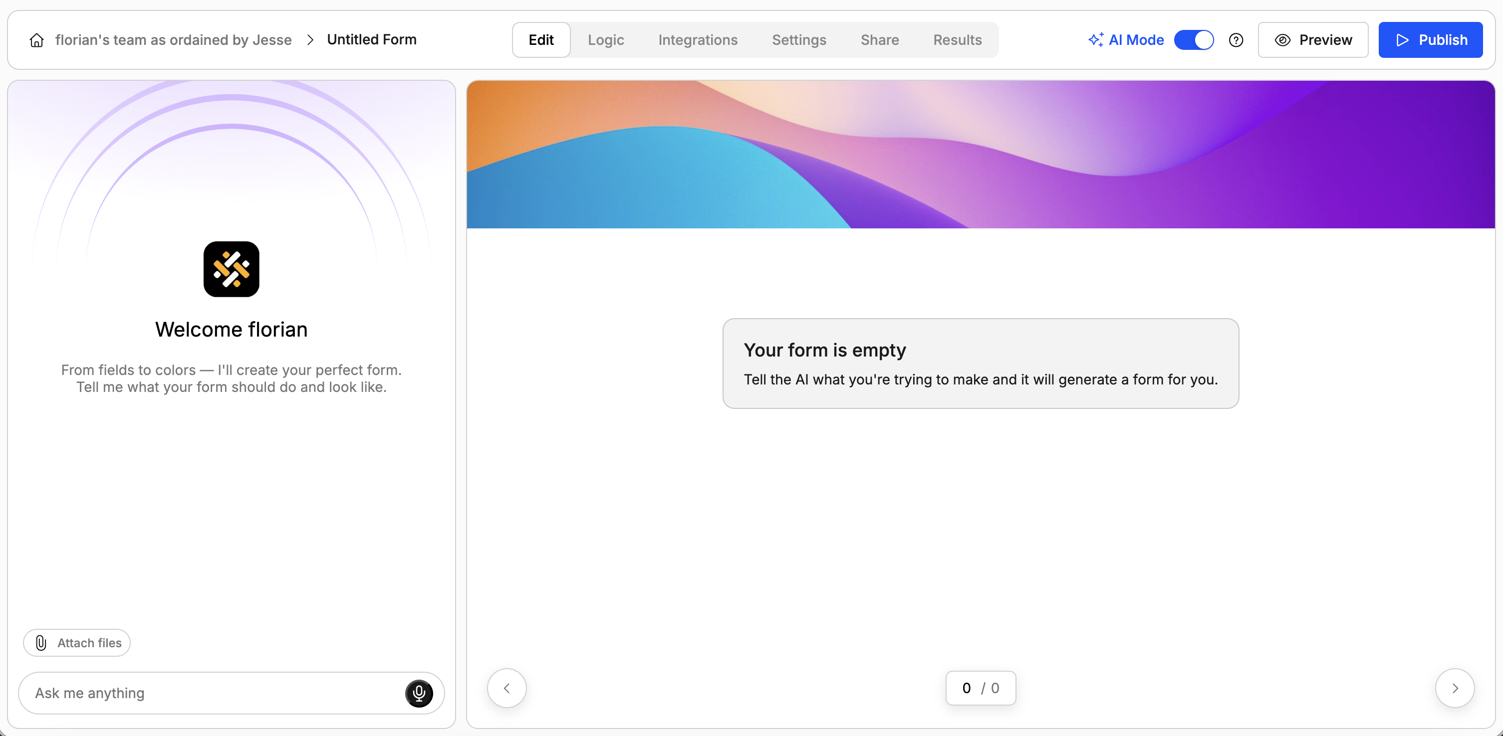 Screenshot showing how to generate forms and surveys using AI in weavely