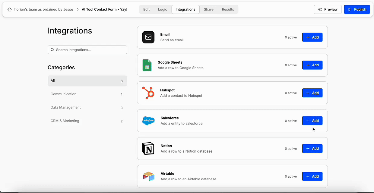 Animated screenshot showing how to configure the Salesforce integration in Weavely AI
