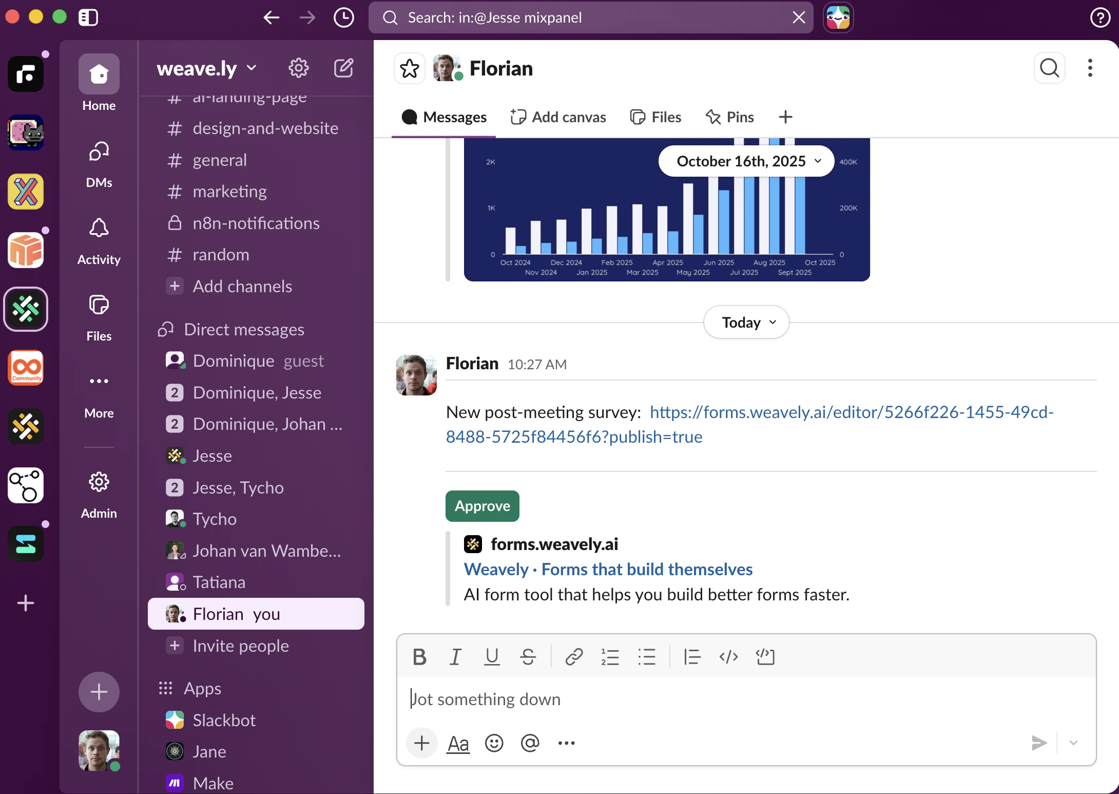 Screenshot showing the approval step of an n8n workflow in Slack.