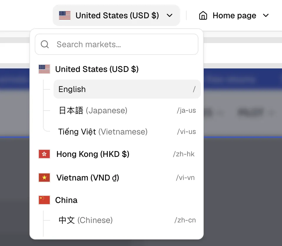 One market layout with multiple language overlays