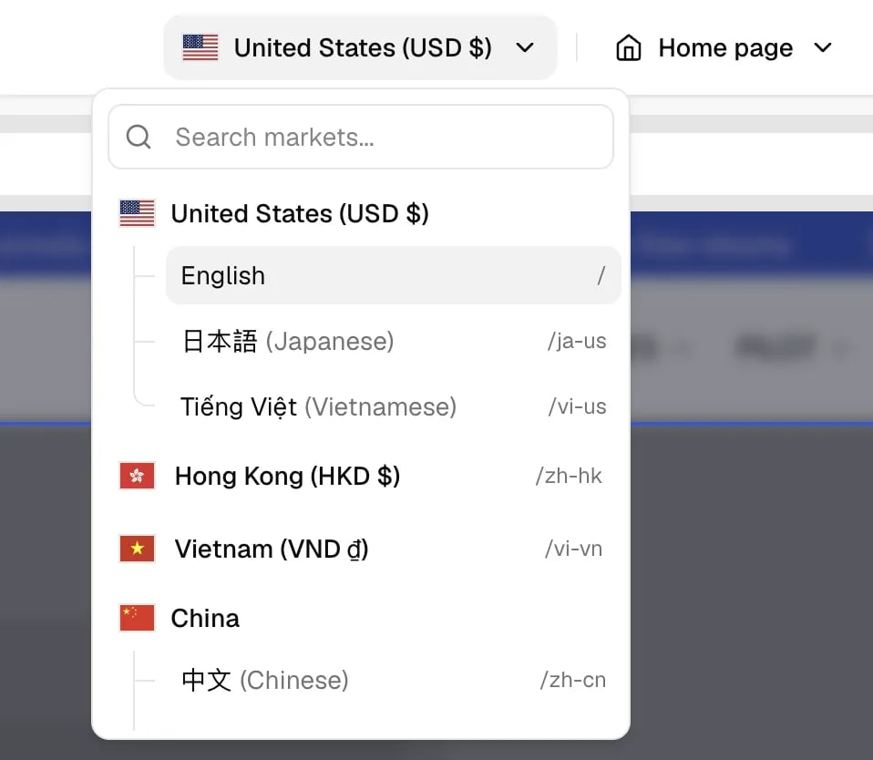 One market layout with multiple language overlays