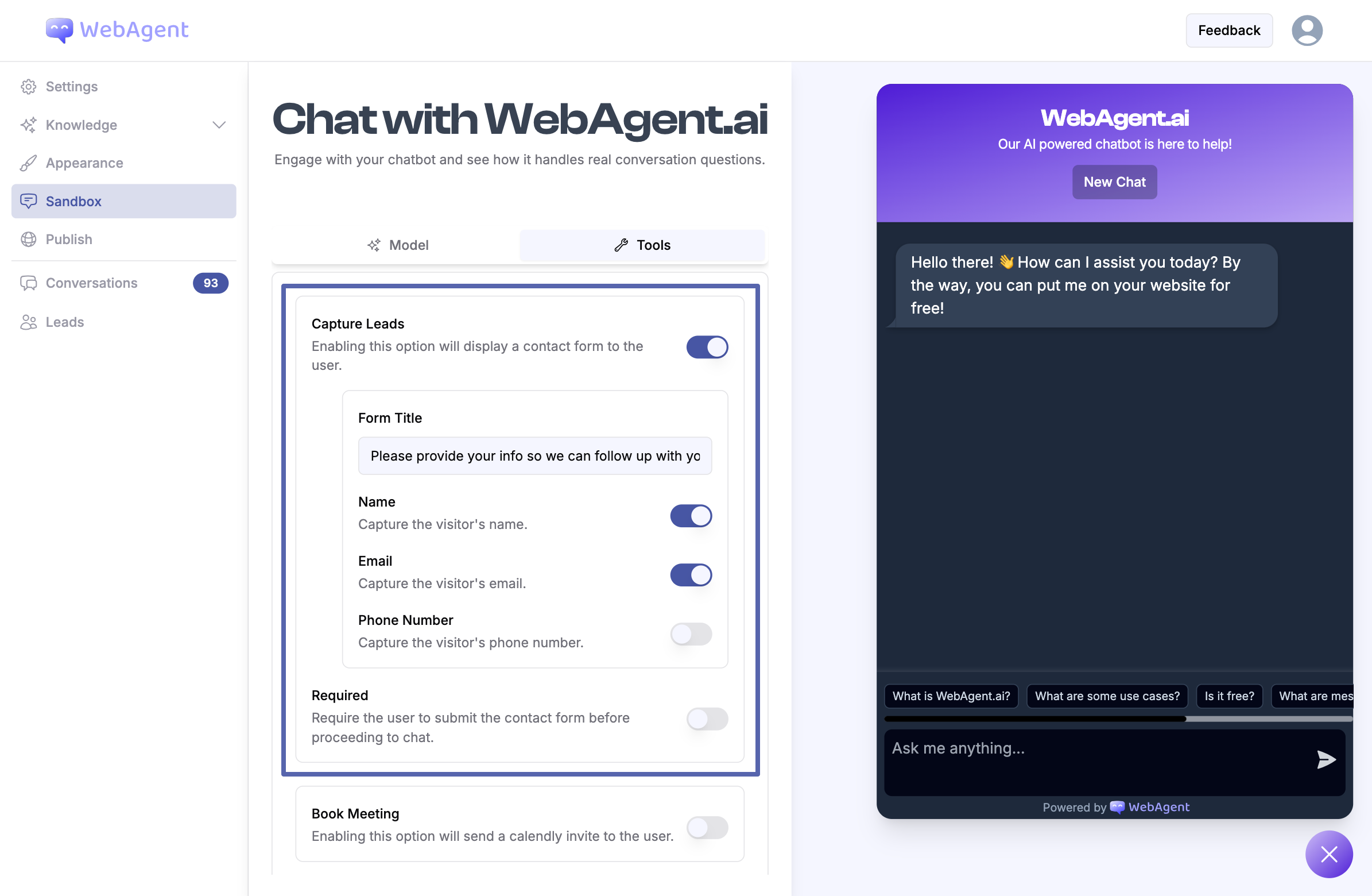 Lead capture settings