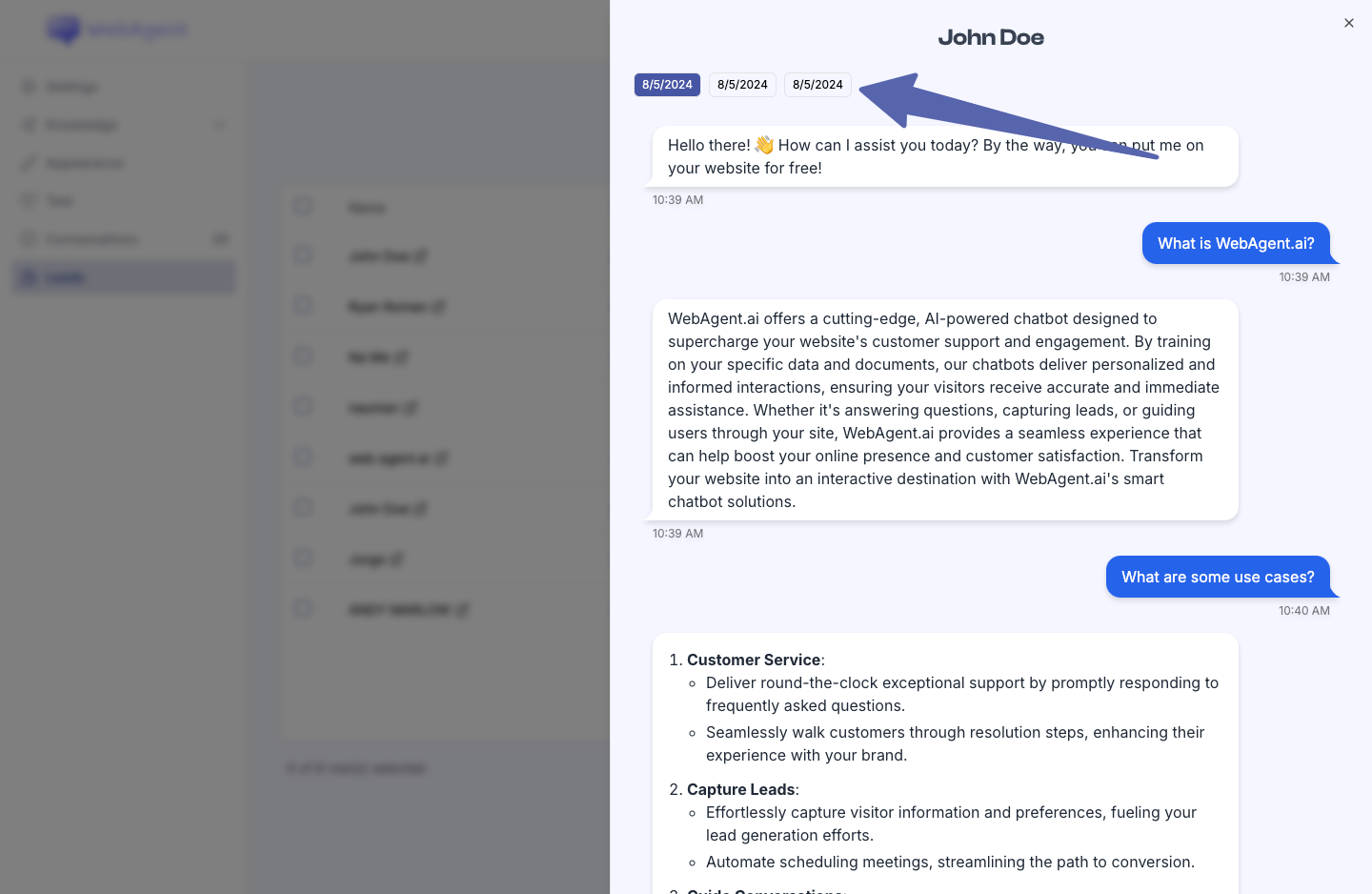 Lead conversation history