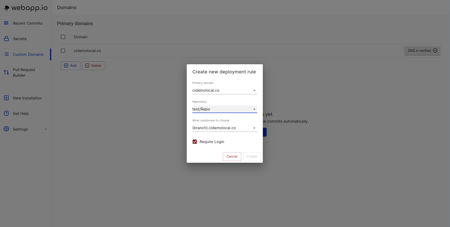 View of adding deployment rule within deployments tab