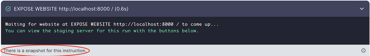 View of snapshot banner notification under the accompanying code in webapp.io