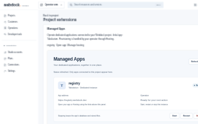 Production Console with the existing Tabularium app ready in Managed Apps