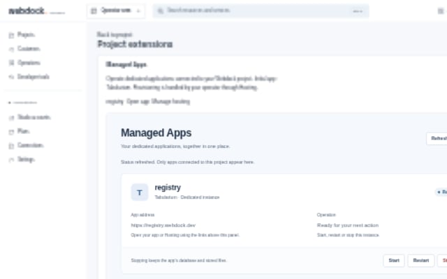 Production Console with the existing Tabularium app ready in Managed Apps