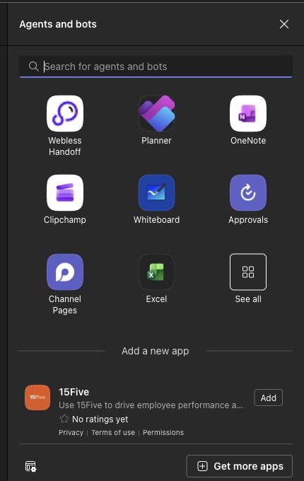 Webless Handoff installed in Microsoft Teams Agents and bots