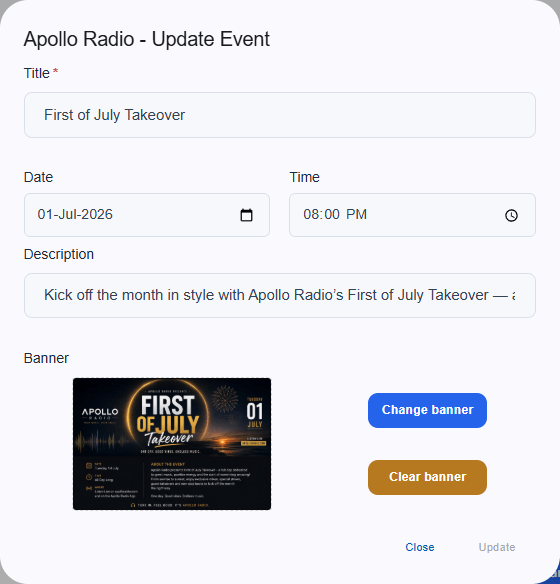 Update Event Dialog