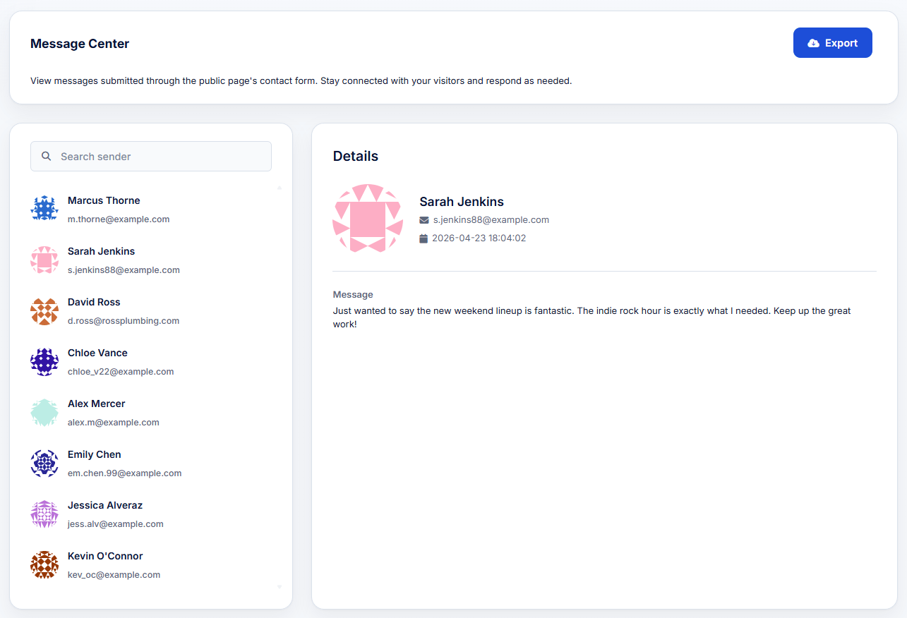 Message Center Dashboard