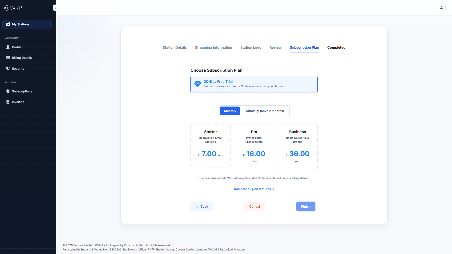 Subscription plan selection