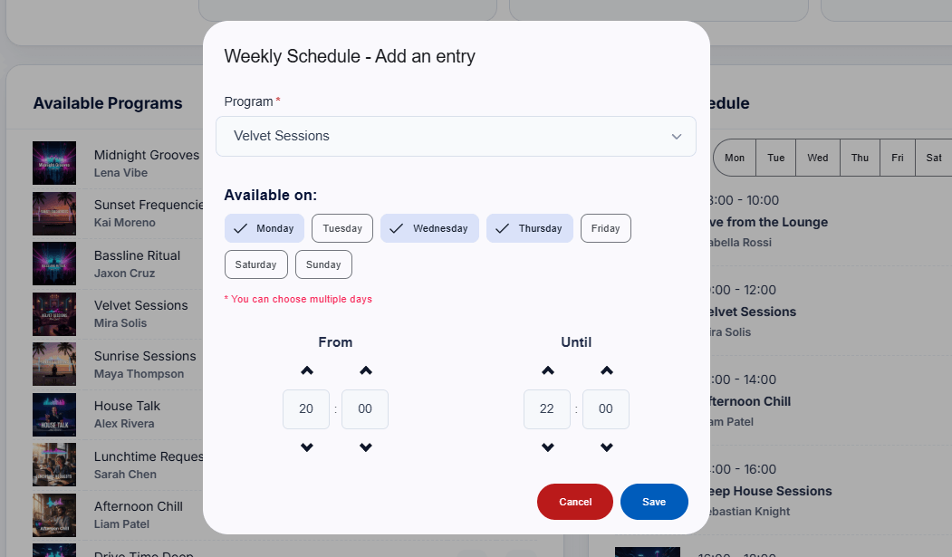 Add Schedule Entry Modal