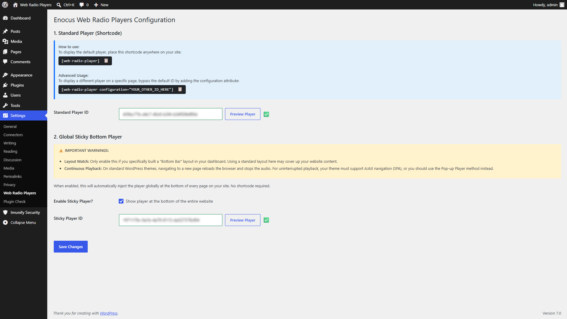 WordPress Plugin Settings
