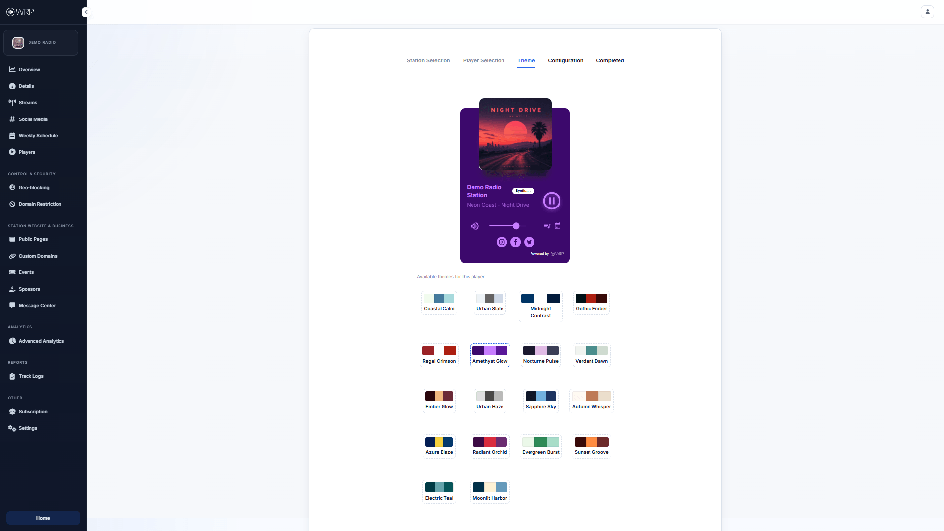Player Theme Selection Dashboard