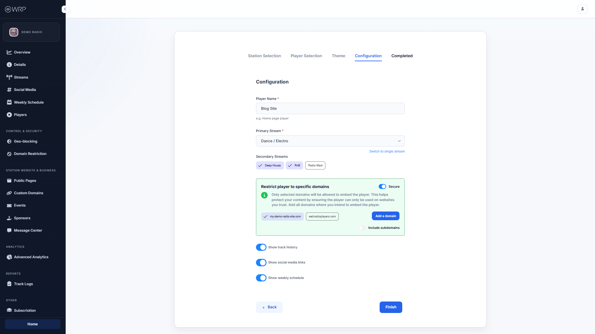 Player Configuration Dashboard