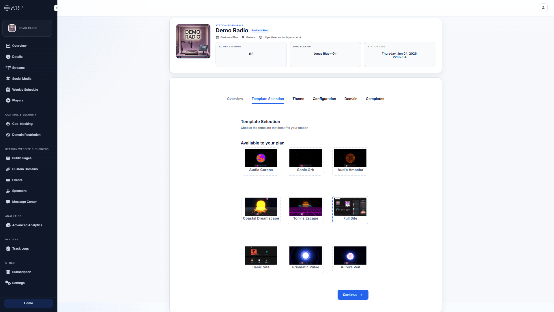 Public Page Template Selection