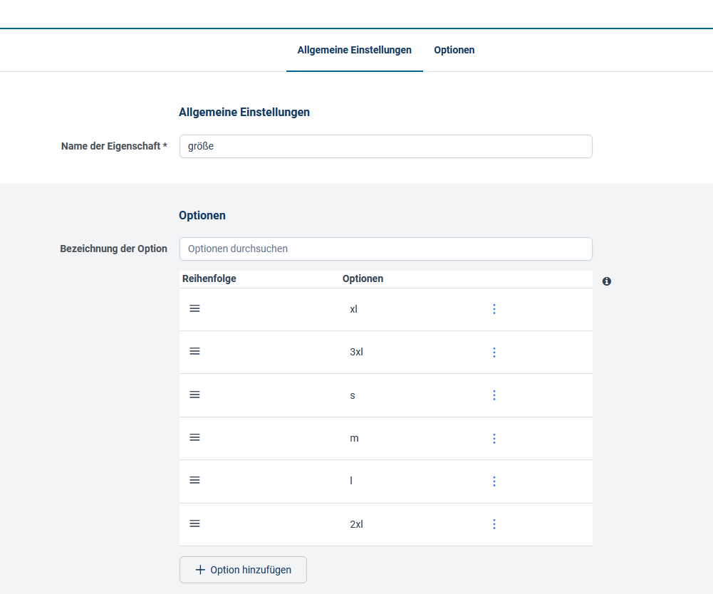 Varianten Option Fenster