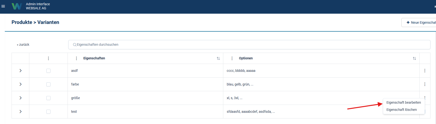 Varianten Optionen Bearbeiten