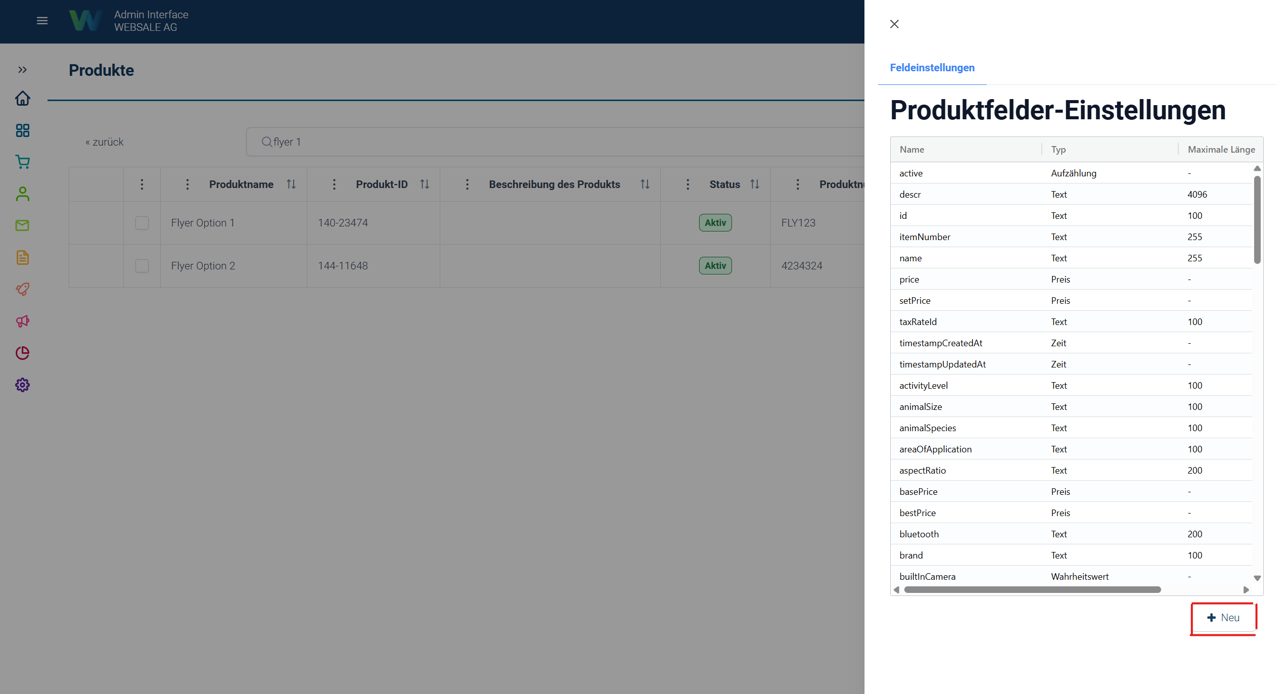 Websale Admin Produktfeld Hinzufuegen