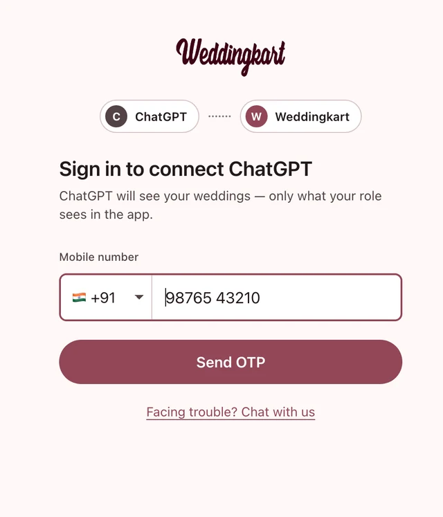Weddingkart sign-in page for ChatGPT