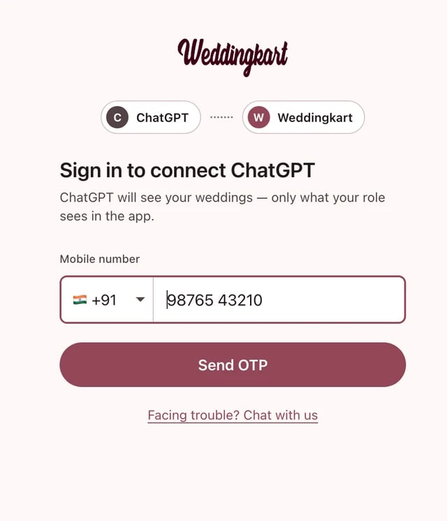 Weddingkart sign-in page for ChatGPT