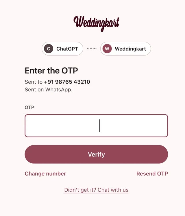 Weddingkart OTP page for ChatGPT