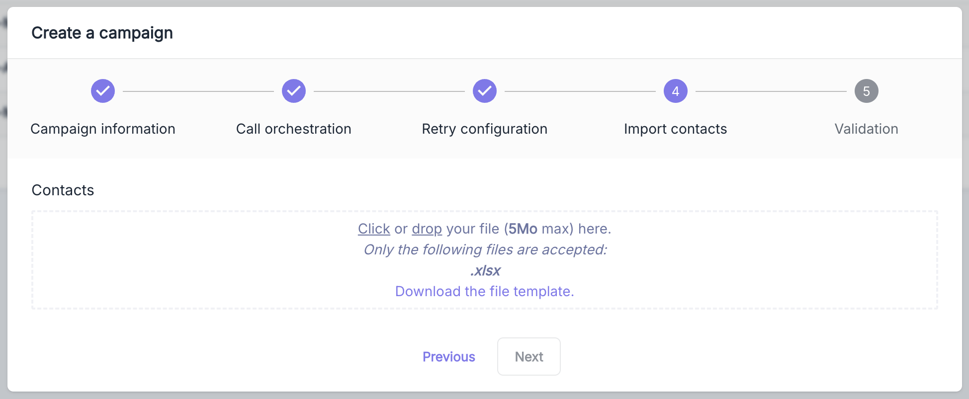 Étape 4 : Importation de contacts