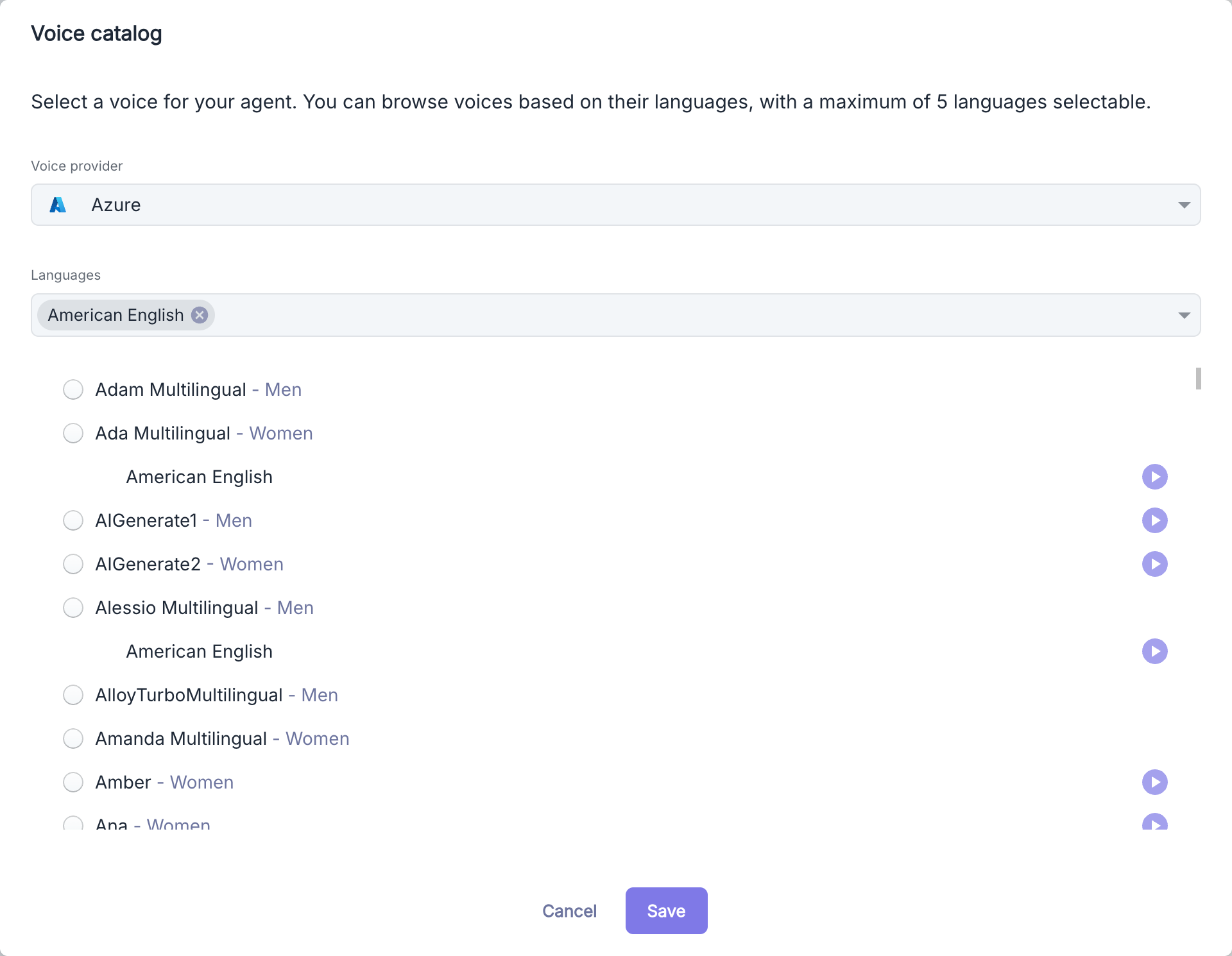 Catalogue de voix Volubile