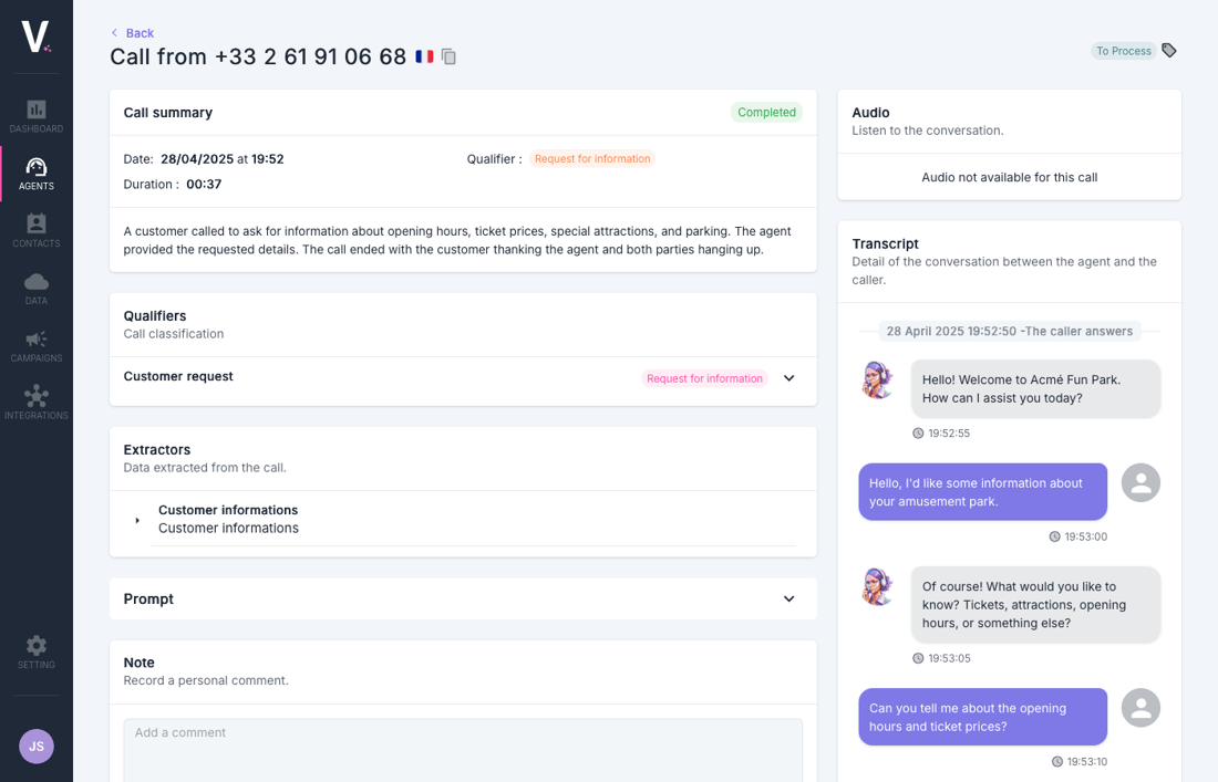 Call Completed Call Details - Documentation