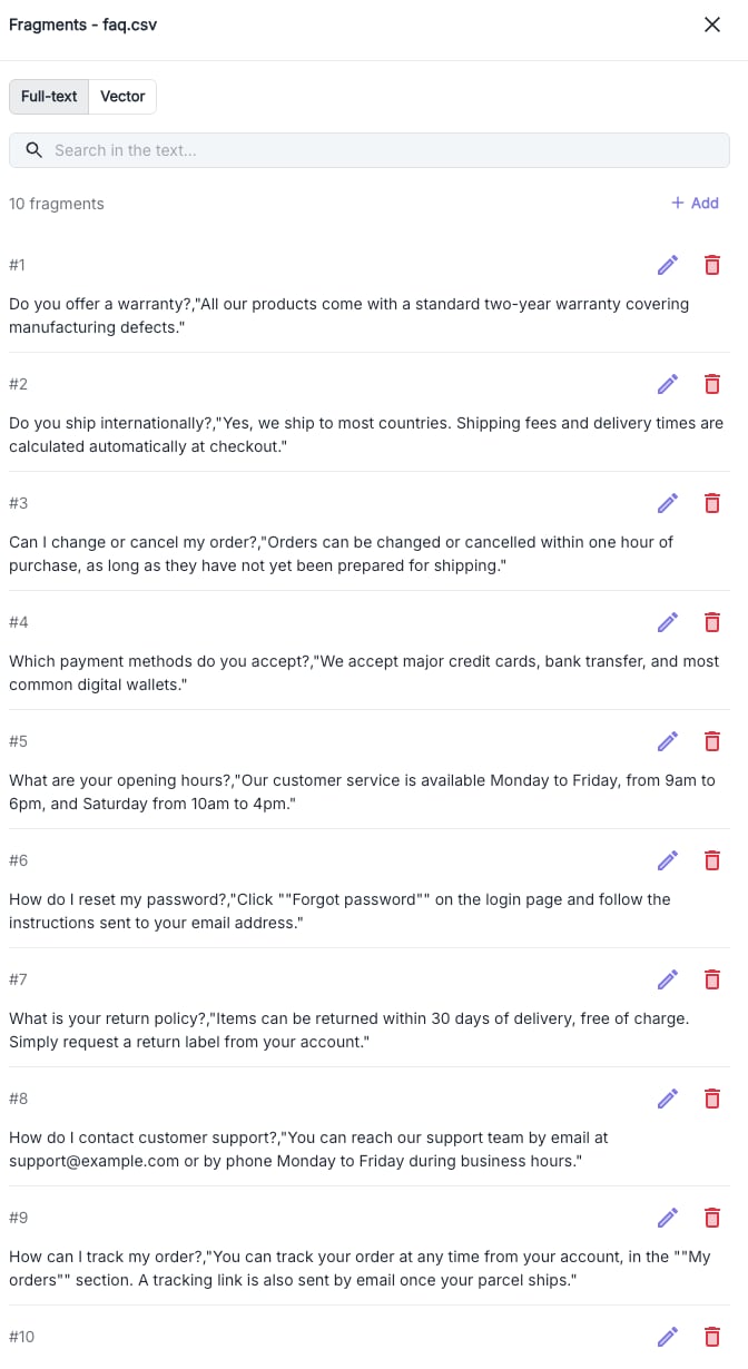 Managing a document's fragments