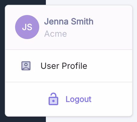User profile access menu