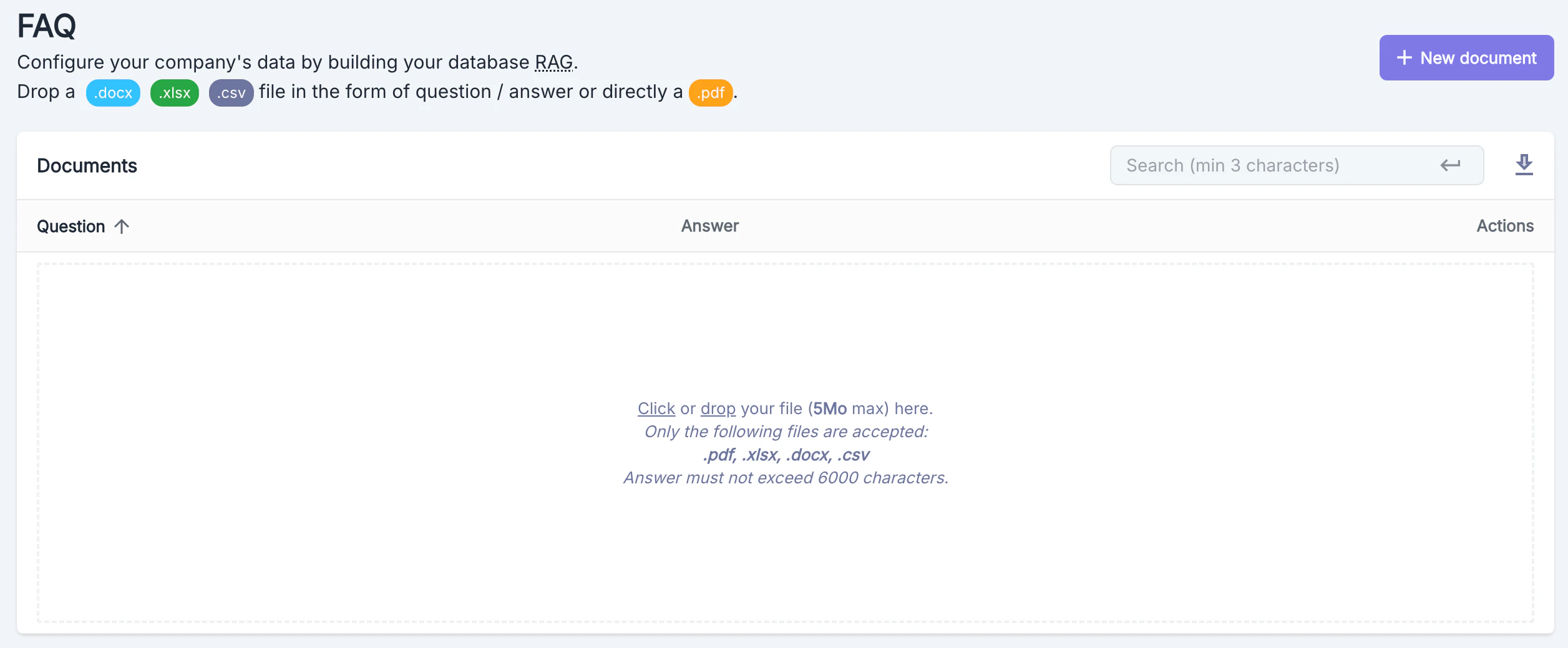 Drag and drop area for file import