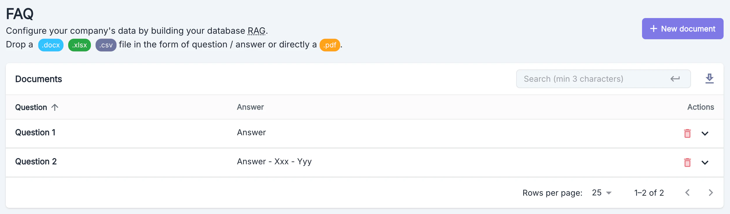 List of Question/Answer Pairs