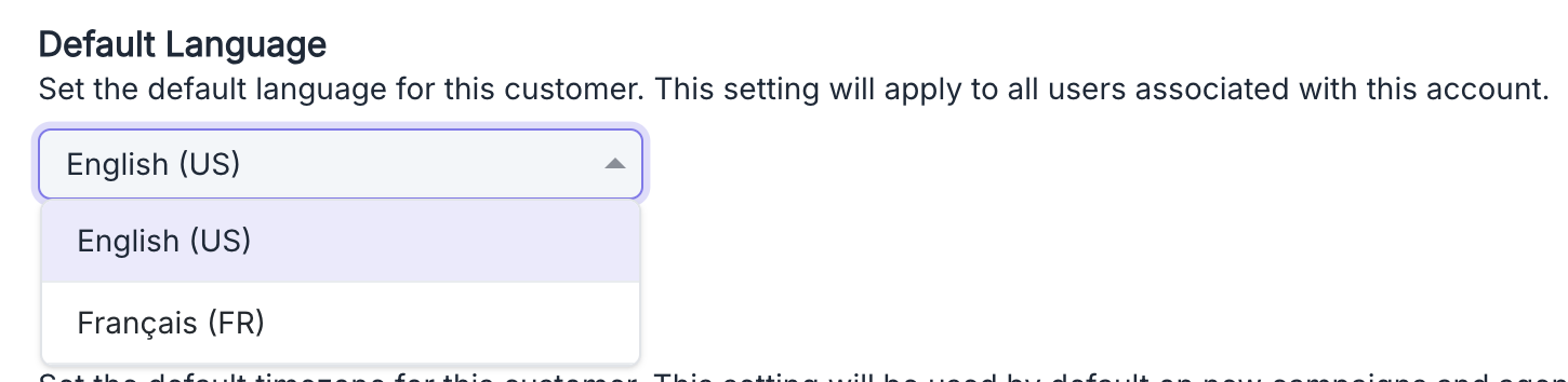 Sélection de la langue par défaut