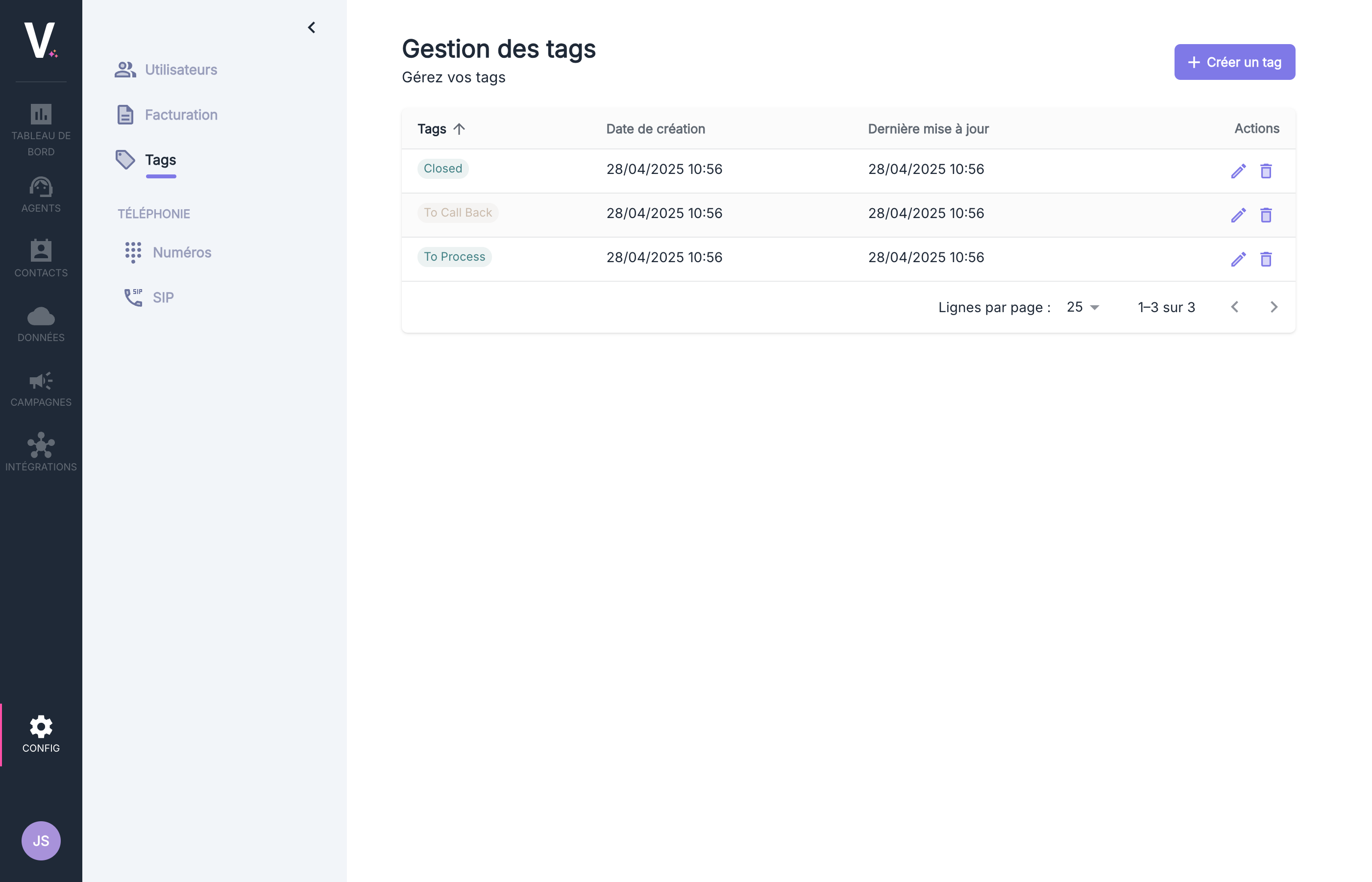 Main tag management interface