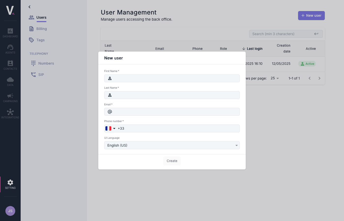 User creation form