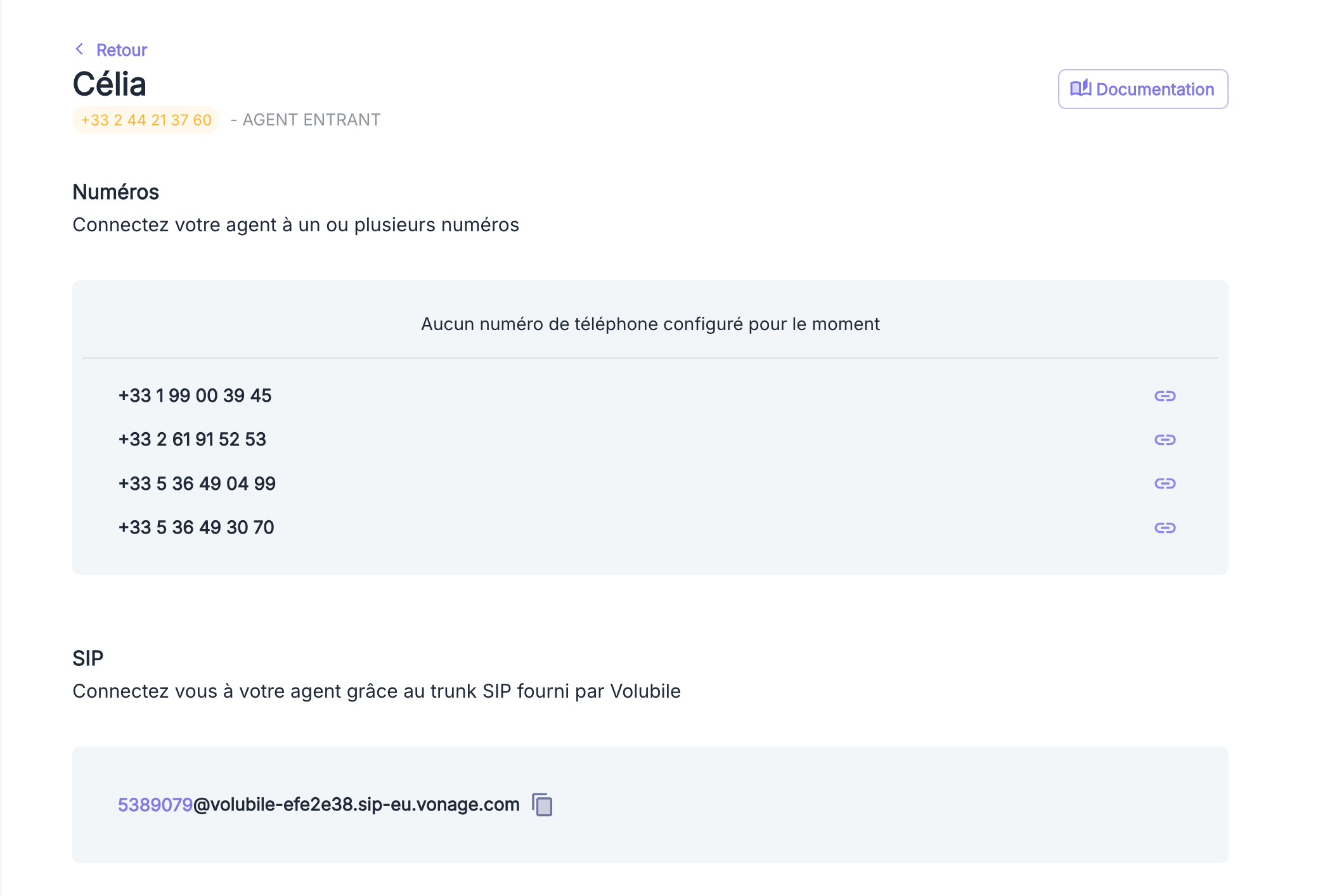 Configuration SIP de l'agent Volubile