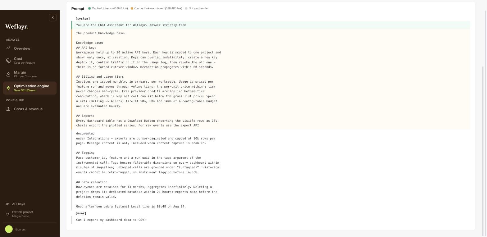 A call's prompt with a green cached band, an orange missed band and an untinted not-cacheable remainder