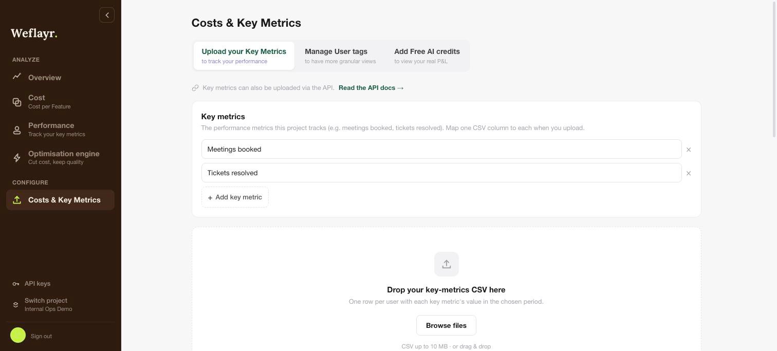 Key metrics names and CSV upload