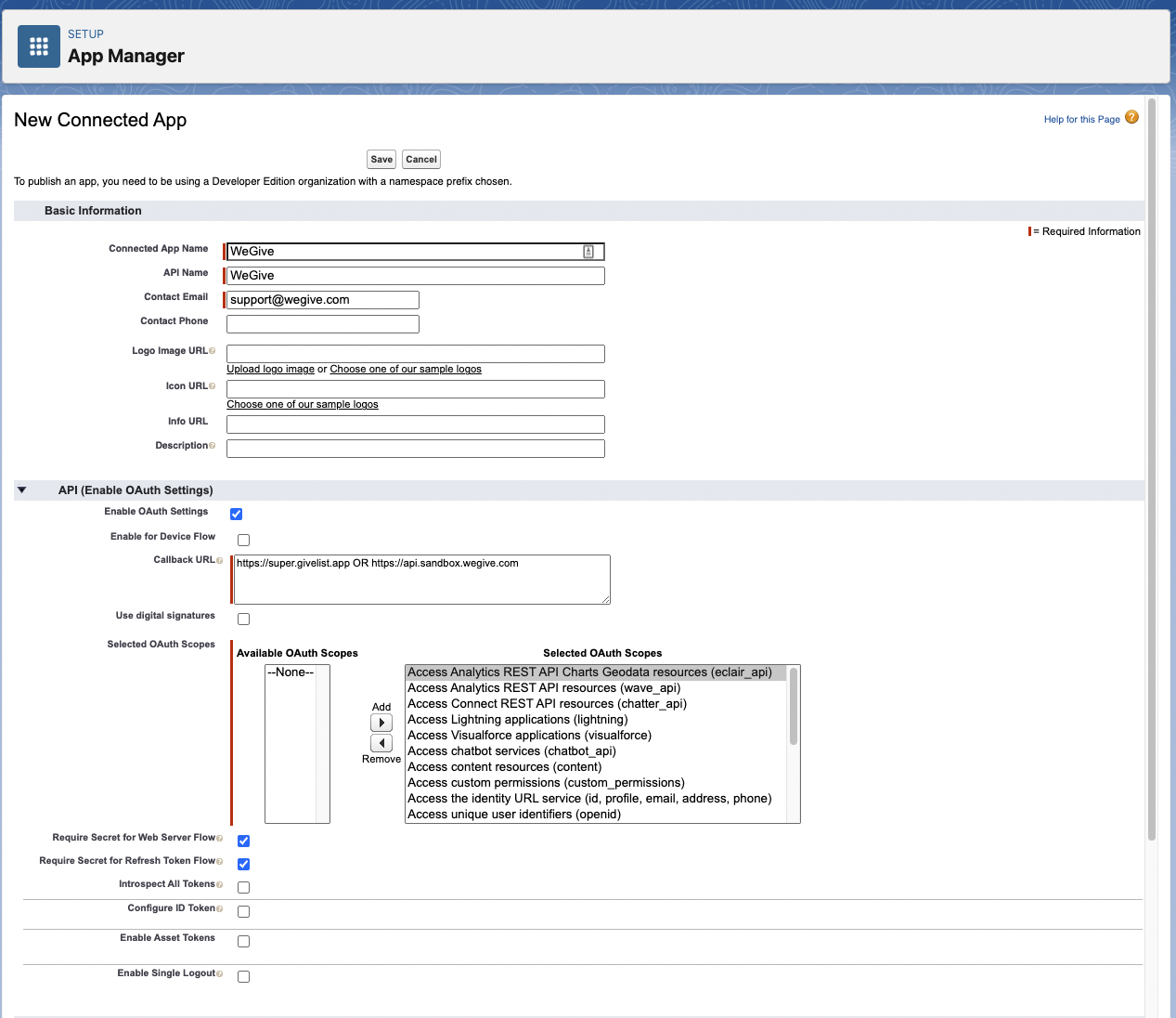 New Connected App Pn