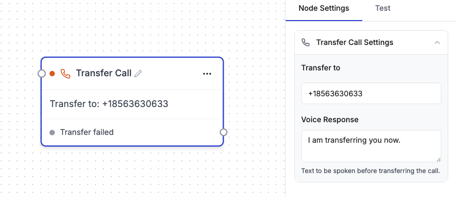 transfer call node in workflow