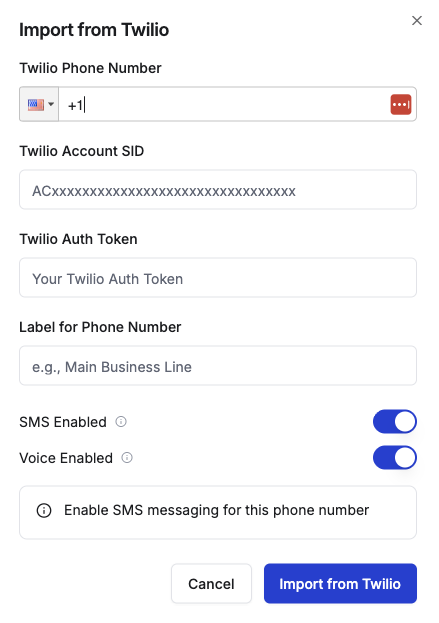 twillio number import import your twillio number