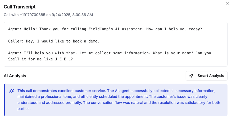 call transcript and ai analysis
