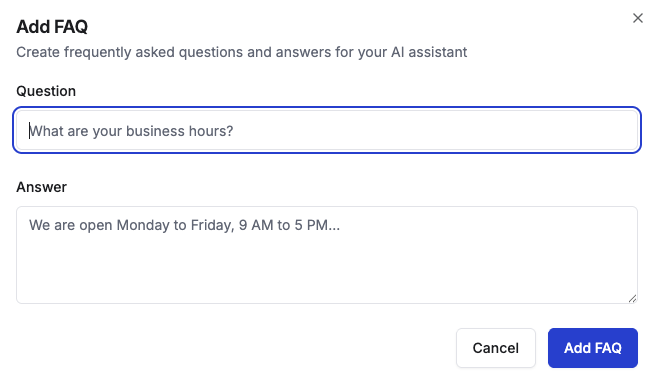 detailed faqs to ai recpetionist