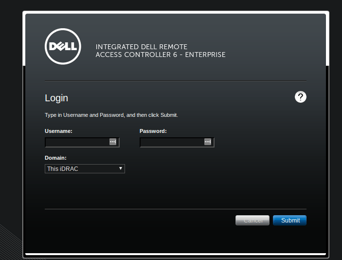 Dell iDRAC6 web interface login screen