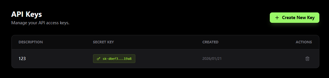 API Keys Management Interface