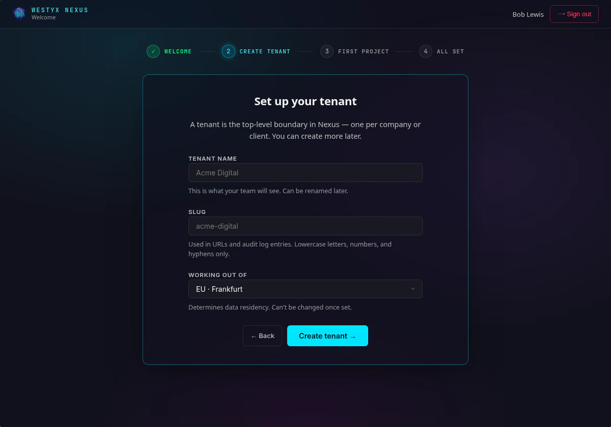 Create tenant step