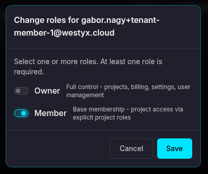 Change member role dialog