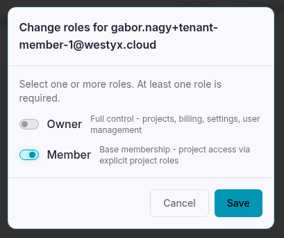 Change member role dialog